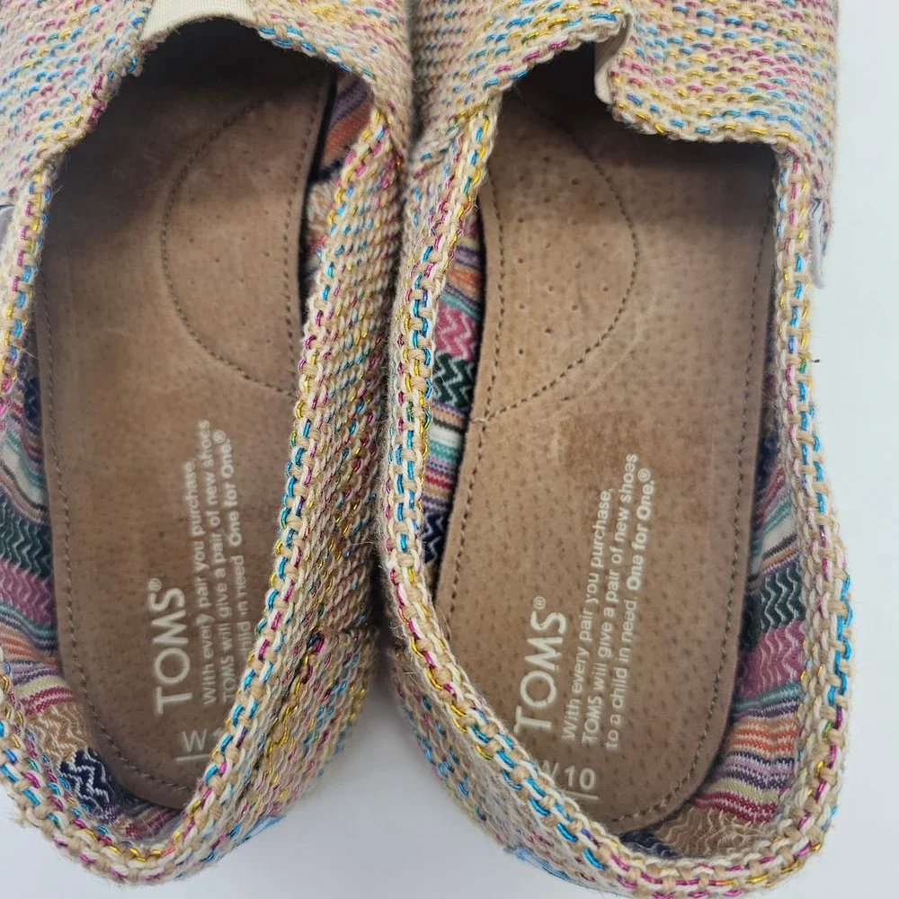 TOMS Alpargata Slip On Shoes Womens 10 Multi Color Woven Boho Retro Espadrille